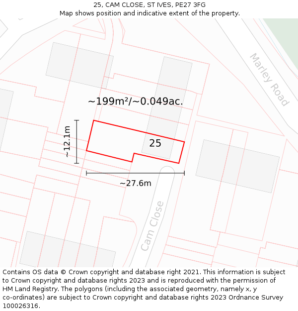 25, CAM CLOSE, ST IVES, PE27 3FG: Plot and title map
