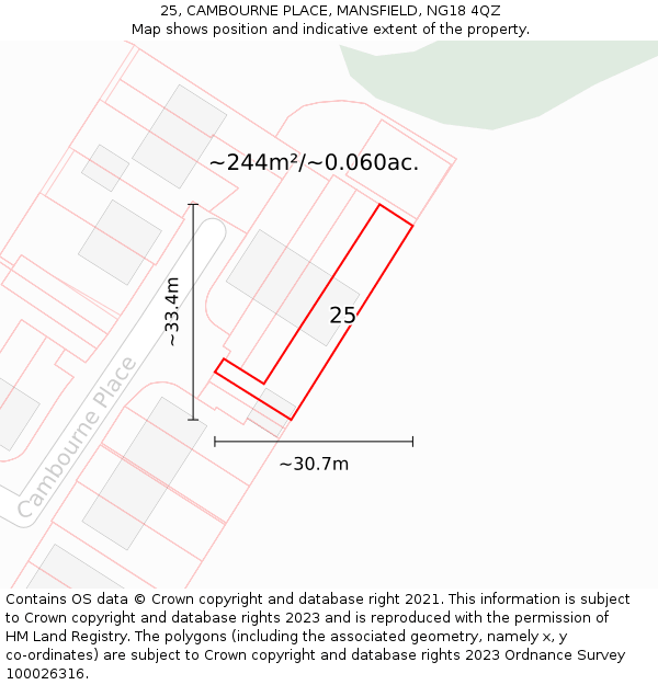 25, CAMBOURNE PLACE, MANSFIELD, NG18 4QZ: Plot and title map