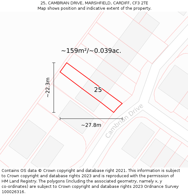 25, CAMBRIAN DRIVE, MARSHFIELD, CARDIFF, CF3 2TE: Plot and title map