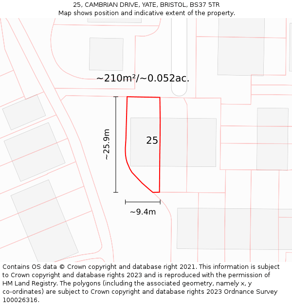 25, CAMBRIAN DRIVE, YATE, BRISTOL, BS37 5TR: Plot and title map