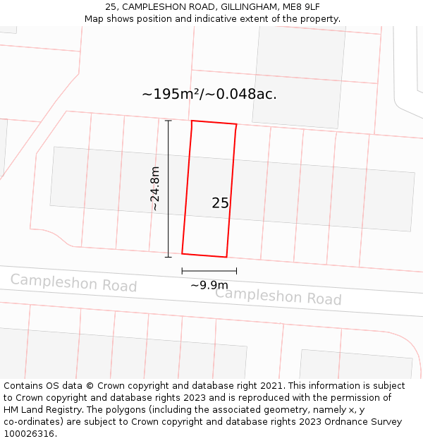 25, CAMPLESHON ROAD, GILLINGHAM, ME8 9LF: Plot and title map