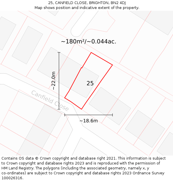 25, CANFIELD CLOSE, BRIGHTON, BN2 4DJ: Plot and title map