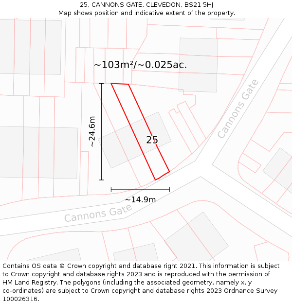 25, CANNONS GATE, CLEVEDON, BS21 5HJ: Plot and title map