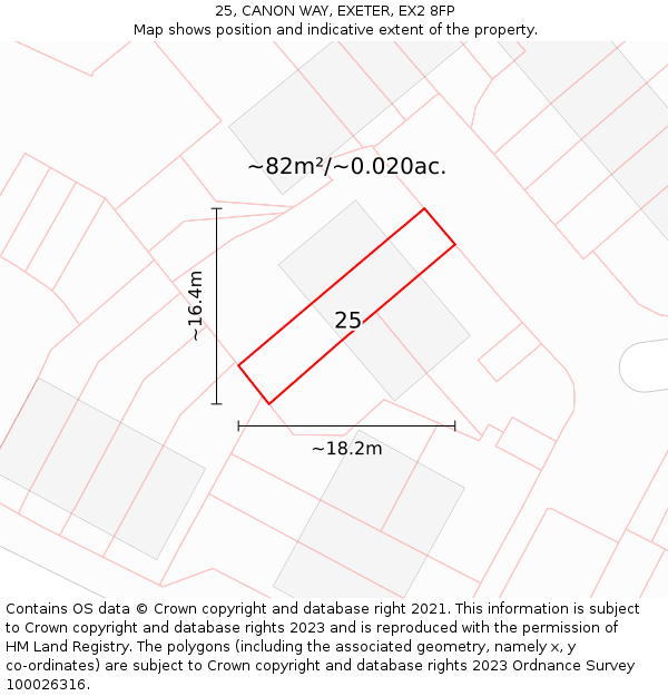 25, CANON WAY, EXETER, EX2 8FP: Plot and title map