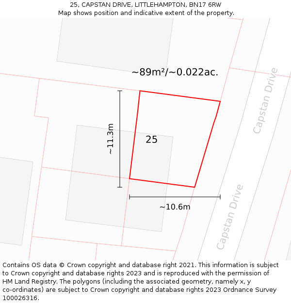 25, CAPSTAN DRIVE, LITTLEHAMPTON, BN17 6RW: Plot and title map