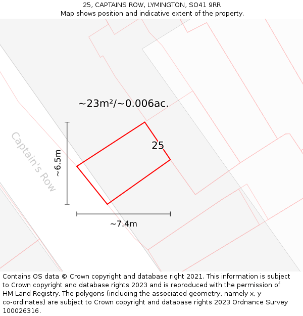 25, CAPTAINS ROW, LYMINGTON, SO41 9RR: Plot and title map