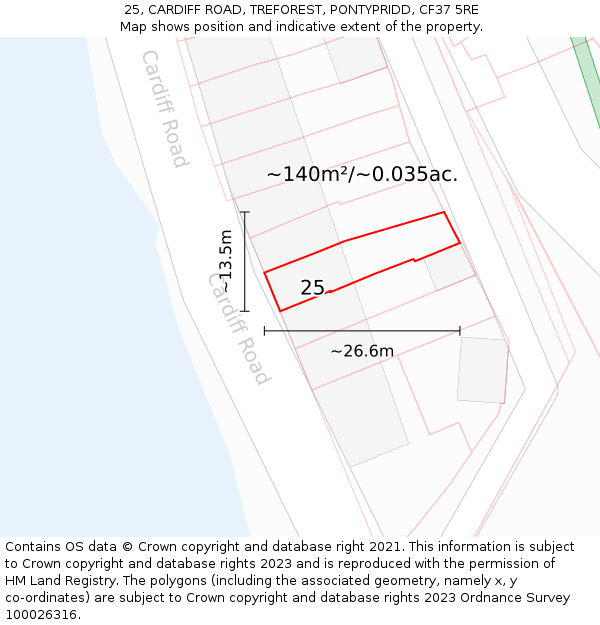 25, CARDIFF ROAD, TREFOREST, PONTYPRIDD, CF37 5RE: Plot and title map
