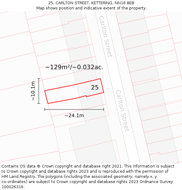 25, CARLTON STREET, KETTERING, NN16 8EB: Plot and title map