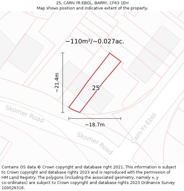 25, CARN YR EBOL, BARRY, CF63 1EH: Plot and title map