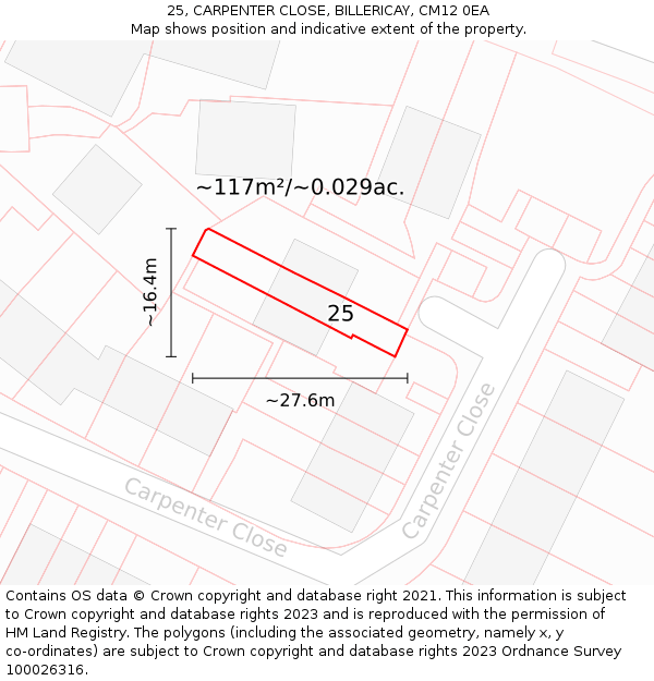 25, CARPENTER CLOSE, BILLERICAY, CM12 0EA: Plot and title map