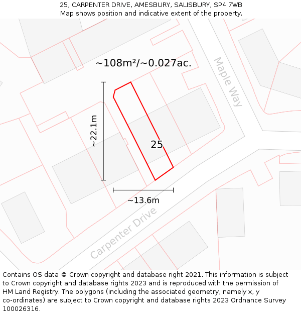 25, CARPENTER DRIVE, AMESBURY, SALISBURY, SP4 7WB: Plot and title map