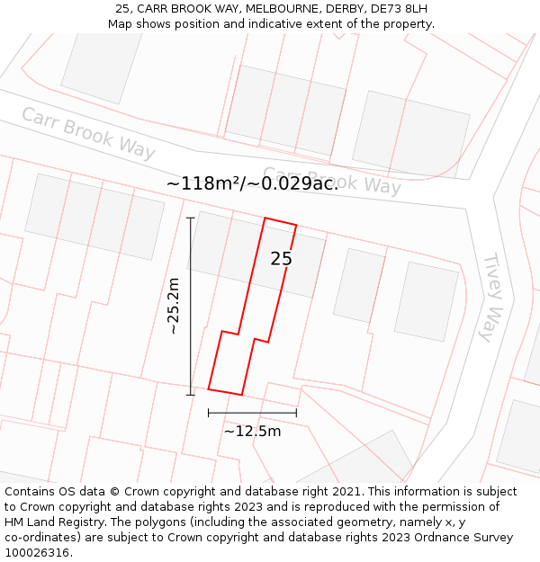 25, CARR BROOK WAY, MELBOURNE, DERBY, DE73 8LH: Plot and title map