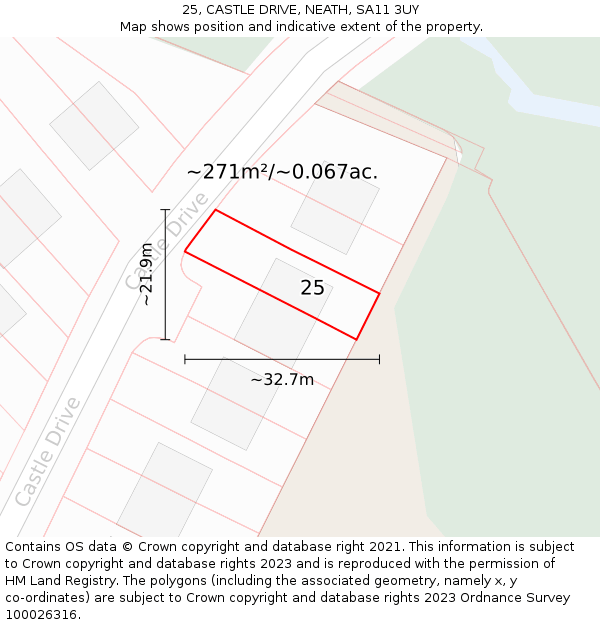 25, CASTLE DRIVE, NEATH, SA11 3UY: Plot and title map