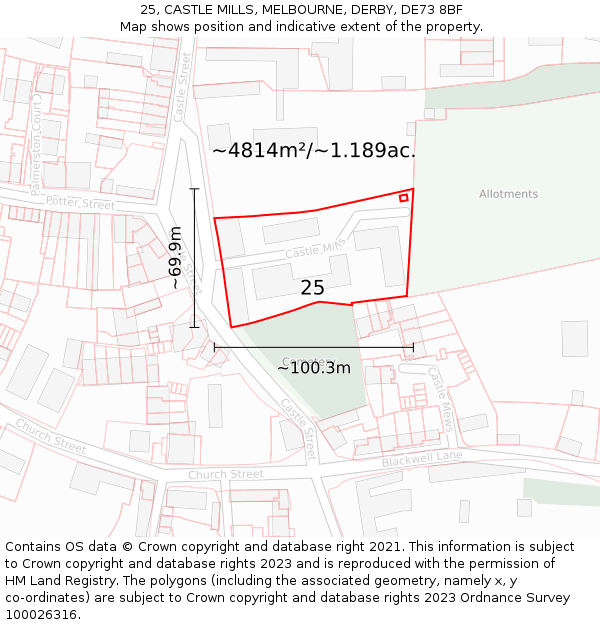 25, CASTLE MILLS, MELBOURNE, DERBY, DE73 8BF: Plot and title map