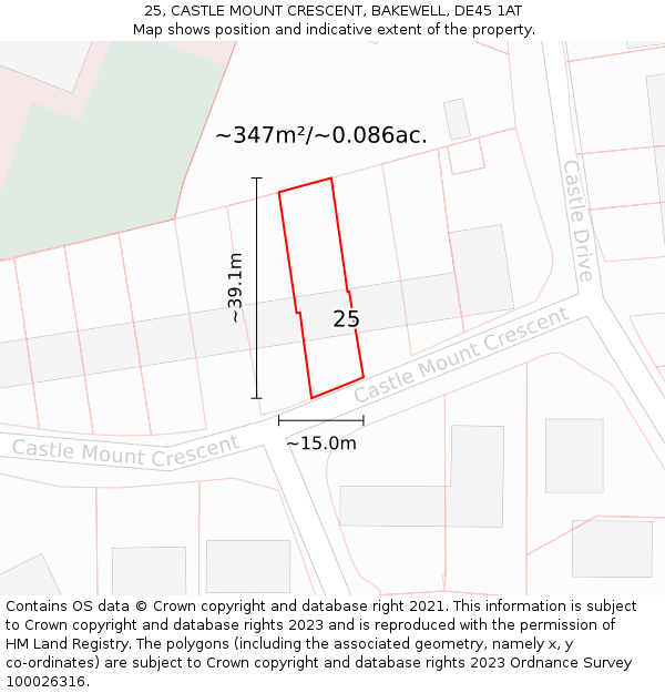 25, CASTLE MOUNT CRESCENT, BAKEWELL, DE45 1AT: Plot and title map