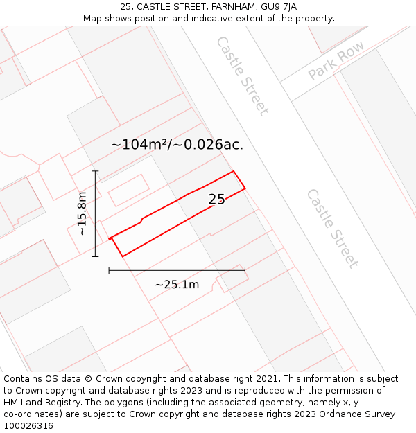 25, CASTLE STREET, FARNHAM, GU9 7JA: Plot and title map