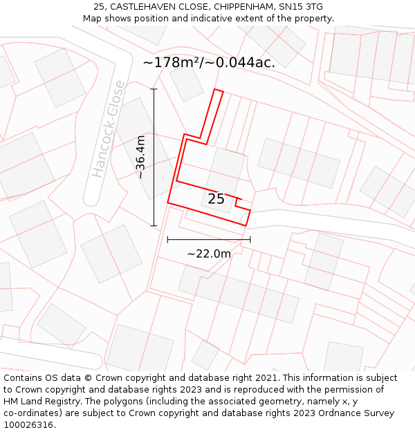 25, CASTLEHAVEN CLOSE, CHIPPENHAM, SN15 3TG: Plot and title map
