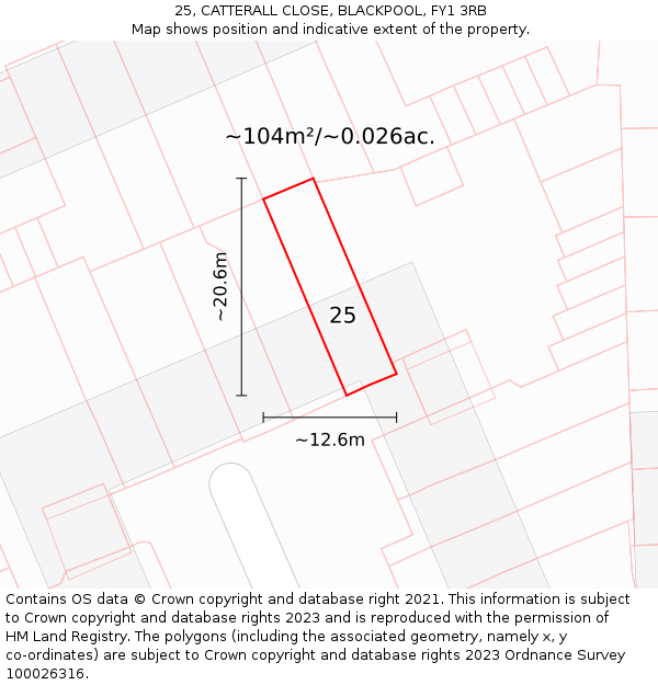 25, CATTERALL CLOSE, BLACKPOOL, FY1 3RB: Plot and title map