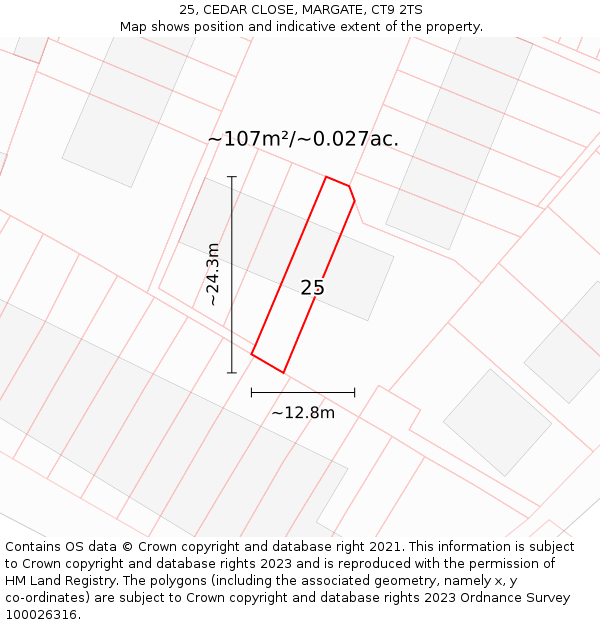 25, CEDAR CLOSE, MARGATE, CT9 2TS: Plot and title map