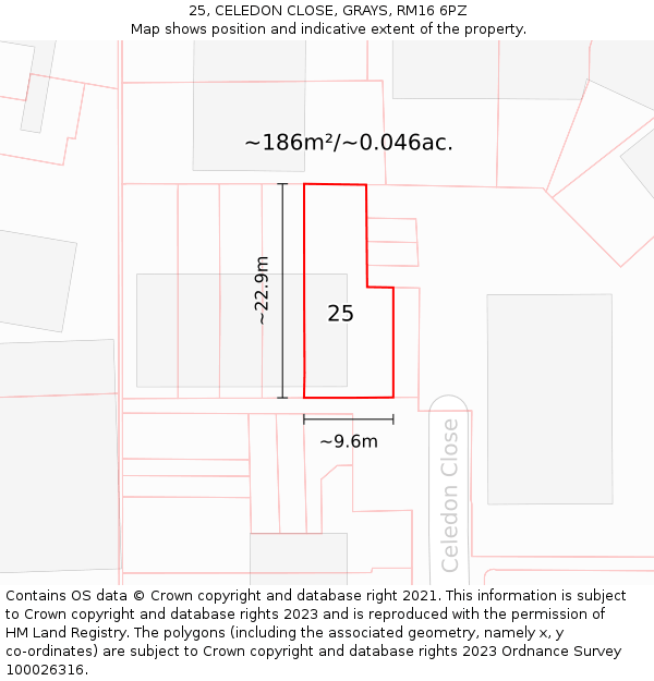 25, CELEDON CLOSE, GRAYS, RM16 6PZ: Plot and title map