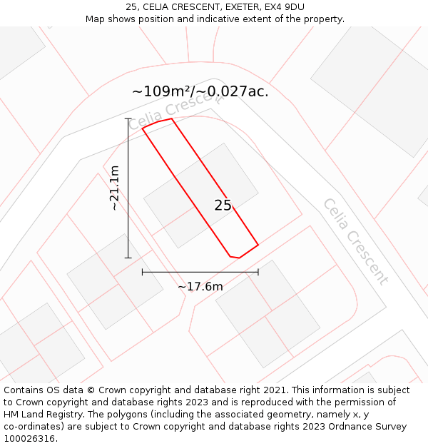 25, CELIA CRESCENT, EXETER, EX4 9DU: Plot and title map