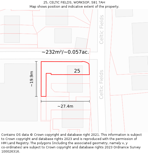 25, CELTIC FIELDS, WORKSOP, S81 7AH: Plot and title map