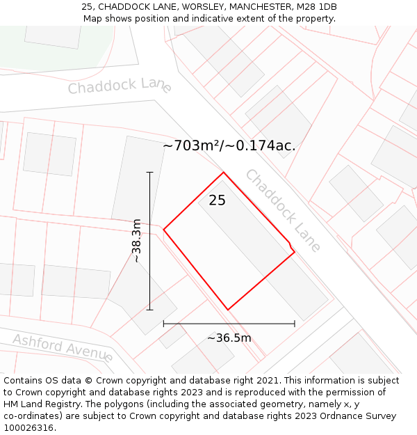 25, CHADDOCK LANE, WORSLEY, MANCHESTER, M28 1DB: Plot and title map