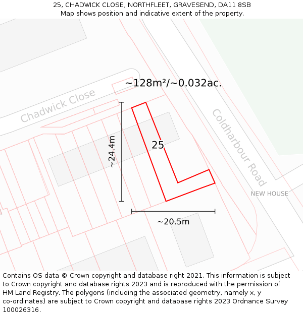 25, CHADWICK CLOSE, NORTHFLEET, GRAVESEND, DA11 8SB: Plot and title map