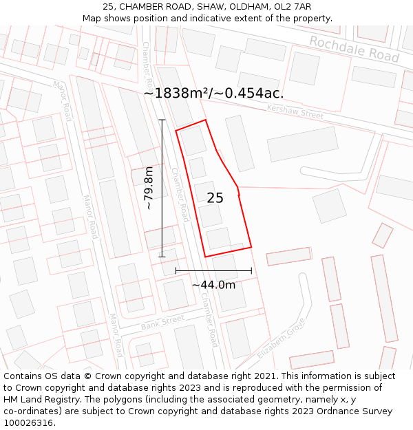 25, CHAMBER ROAD, SHAW, OLDHAM, OL2 7AR: Plot and title map