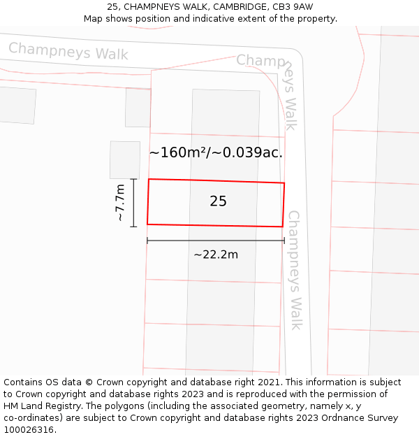 25, CHAMPNEYS WALK, CAMBRIDGE, CB3 9AW: Plot and title map