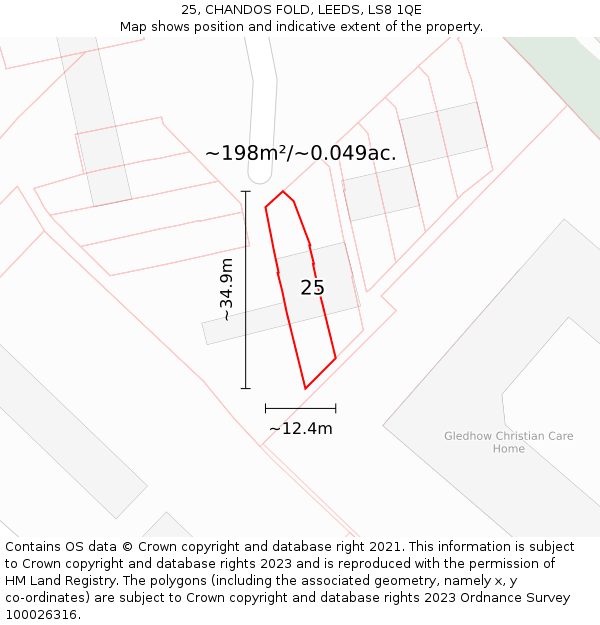 25, CHANDOS FOLD, LEEDS, LS8 1QE: Plot and title map
