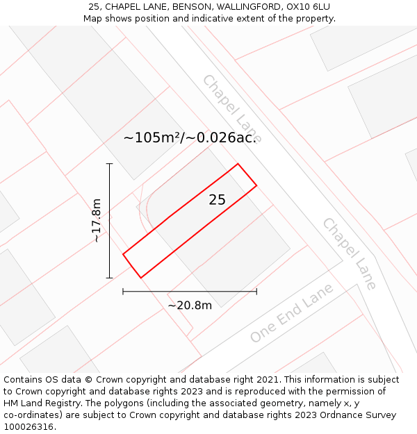 25, CHAPEL LANE, BENSON, WALLINGFORD, OX10 6LU: Plot and title map