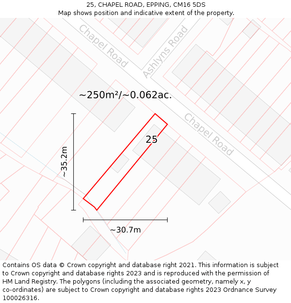 25, CHAPEL ROAD, EPPING, CM16 5DS: Plot and title map