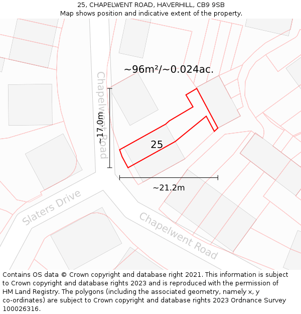 25, CHAPELWENT ROAD, HAVERHILL, CB9 9SB: Plot and title map