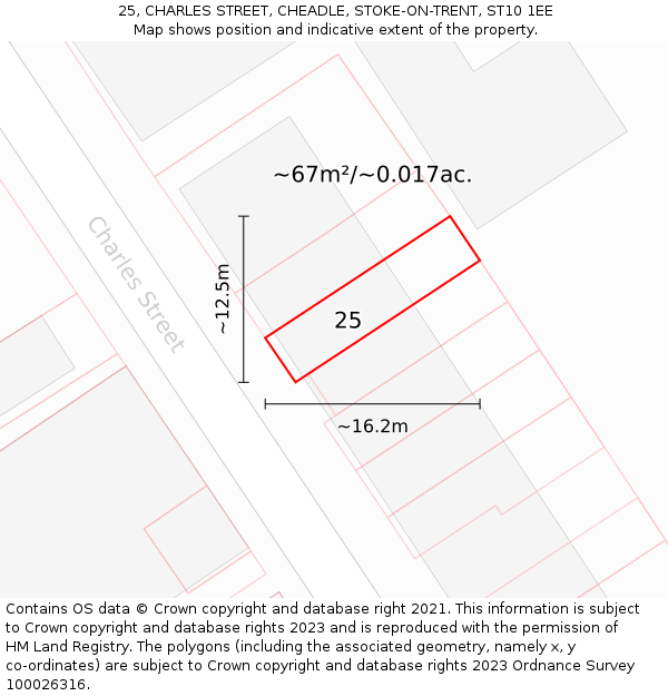 25, CHARLES STREET, CHEADLE, STOKE-ON-TRENT, ST10 1EE: Plot and title map