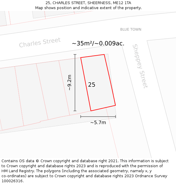25, CHARLES STREET, SHEERNESS, ME12 1TA: Plot and title map