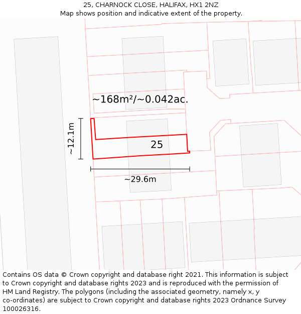 25, CHARNOCK CLOSE, HALIFAX, HX1 2NZ: Plot and title map