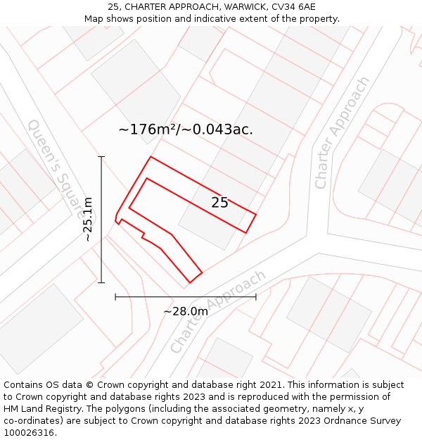 25, CHARTER APPROACH, WARWICK, CV34 6AE: Plot and title map