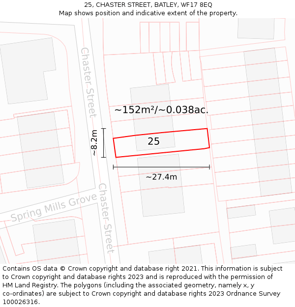 25, CHASTER STREET, BATLEY, WF17 8EQ: Plot and title map