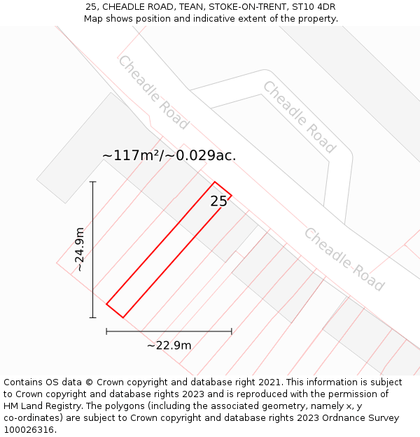 25, CHEADLE ROAD, TEAN, STOKE-ON-TRENT, ST10 4DR: Plot and title map