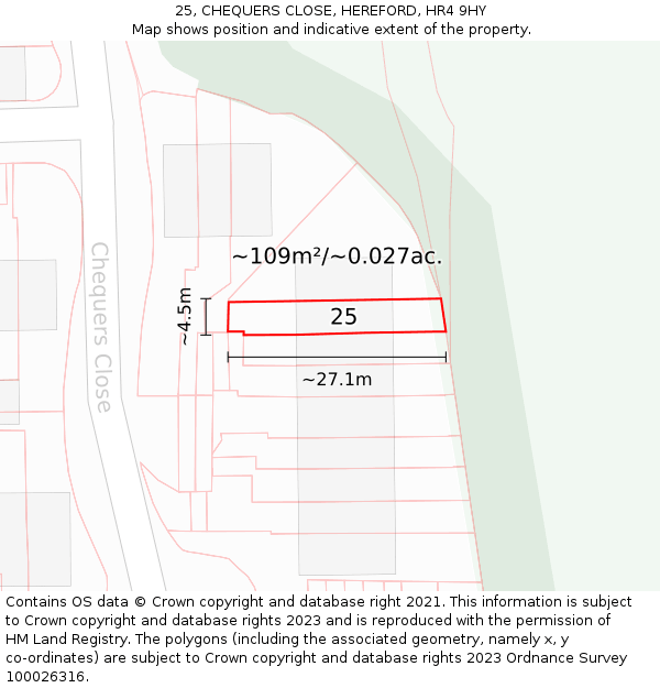 25, CHEQUERS CLOSE, HEREFORD, HR4 9HY: Plot and title map