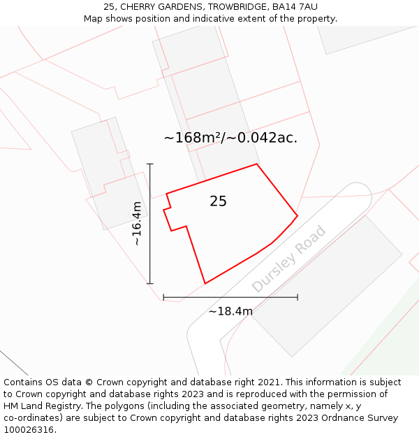25, CHERRY GARDENS, TROWBRIDGE, BA14 7AU: Plot and title map