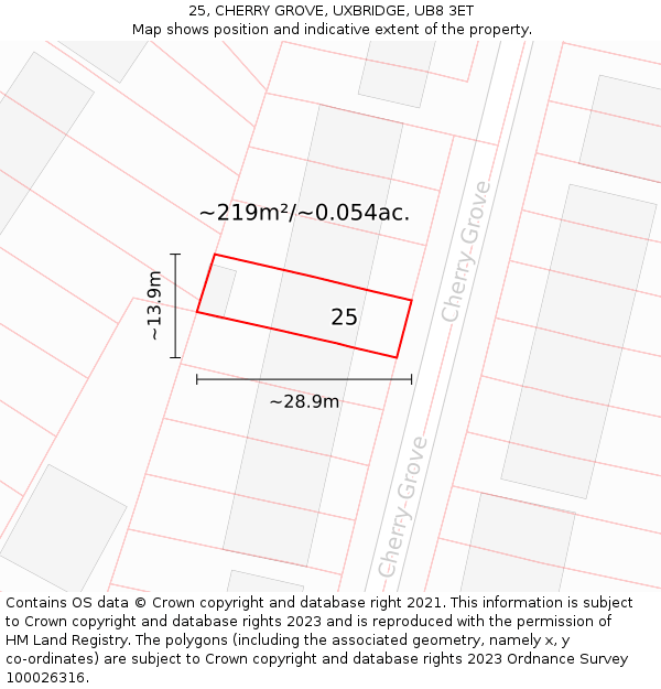 25, CHERRY GROVE, UXBRIDGE, UB8 3ET: Plot and title map