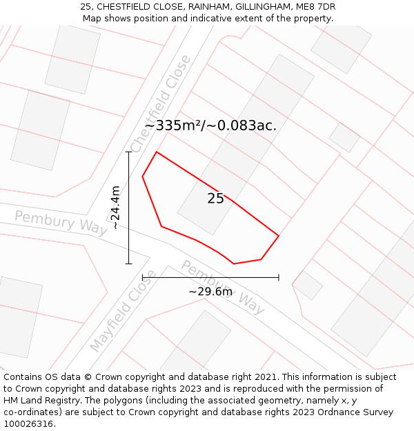 25, CHESTFIELD CLOSE, RAINHAM, GILLINGHAM, ME8 7DR: Plot and title map