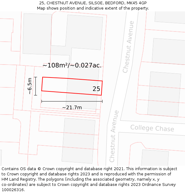 25, CHESTNUT AVENUE, SILSOE, BEDFORD, MK45 4GP: Plot and title map