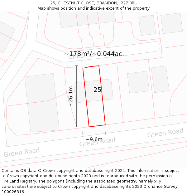 25, CHESTNUT CLOSE, BRANDON, IP27 0RU: Plot and title map