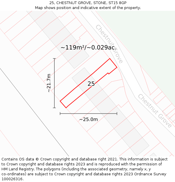 25, CHESTNUT GROVE, STONE, ST15 8GP: Plot and title map