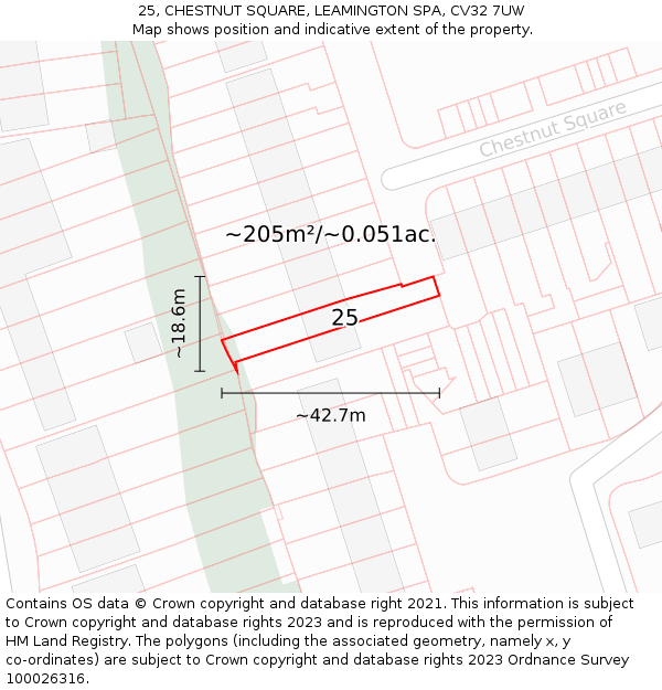 25, CHESTNUT SQUARE, LEAMINGTON SPA, CV32 7UW: Plot and title map