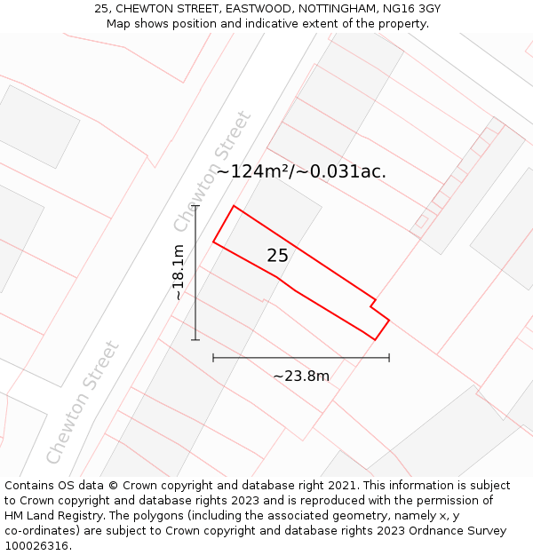25, CHEWTON STREET, EASTWOOD, NOTTINGHAM, NG16 3GY: Plot and title map