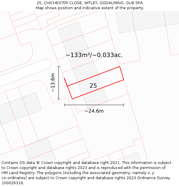 25, CHICHESTER CLOSE, WITLEY, GODALMING, GU8 5PA: Plot and title map